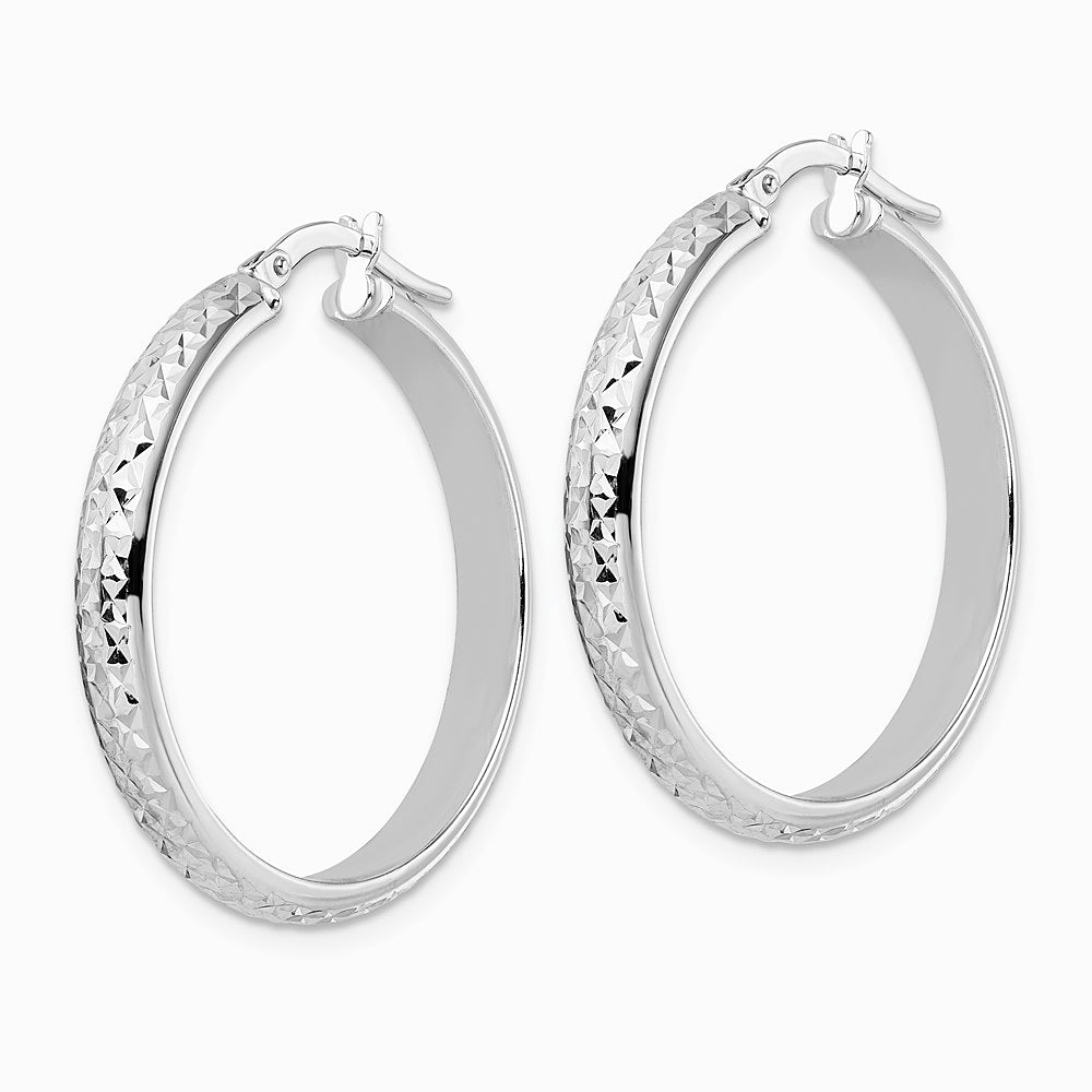 14K White Gold Diamond Cut Hoop Earrings - Product Photo
