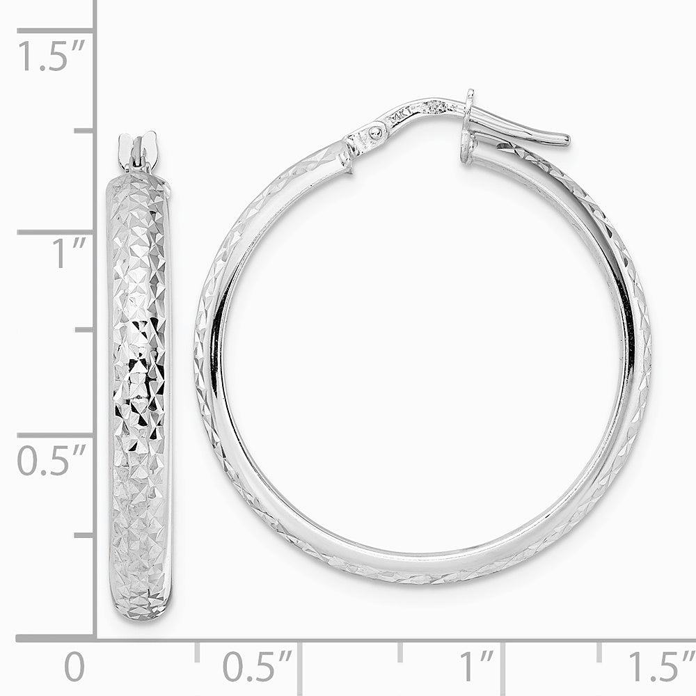 14K White Gold Diamond Cut Hoop Earrings - Product Photo