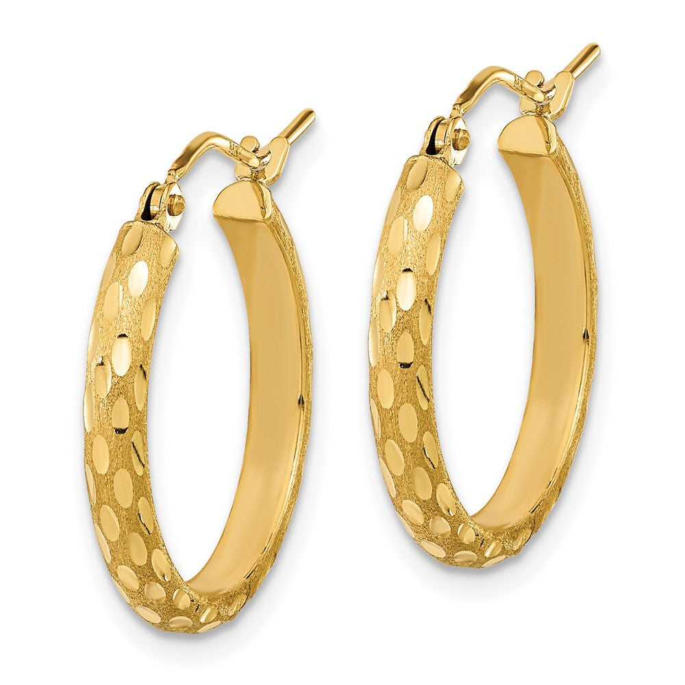 14K Polished and Satin Diamond-cut Hoop Earrings - Product Photo
