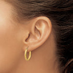 14K Polished and Satin Diamond-cut Hoop Earrings - Product Photo