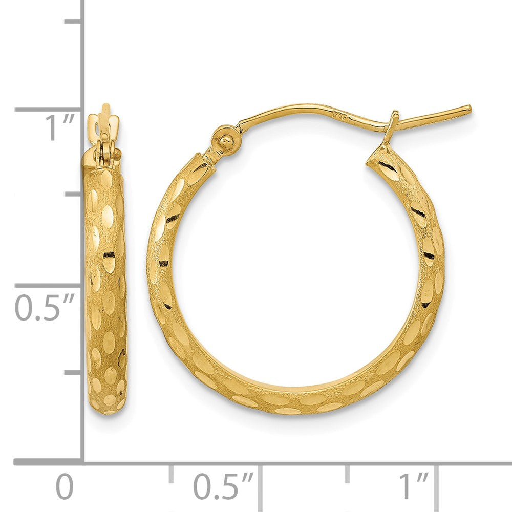 14K Polished and Satin Diamond-cut Hoop Earrings - Product Photo