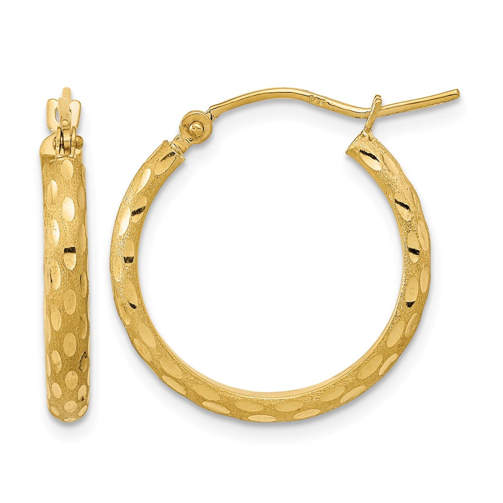 14K Polished and Satin Diamond-cut Hoop Earrings - Product Photo