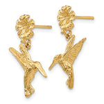 14k Hummingbird Dangles from Flower Post Earrings - Product Photo