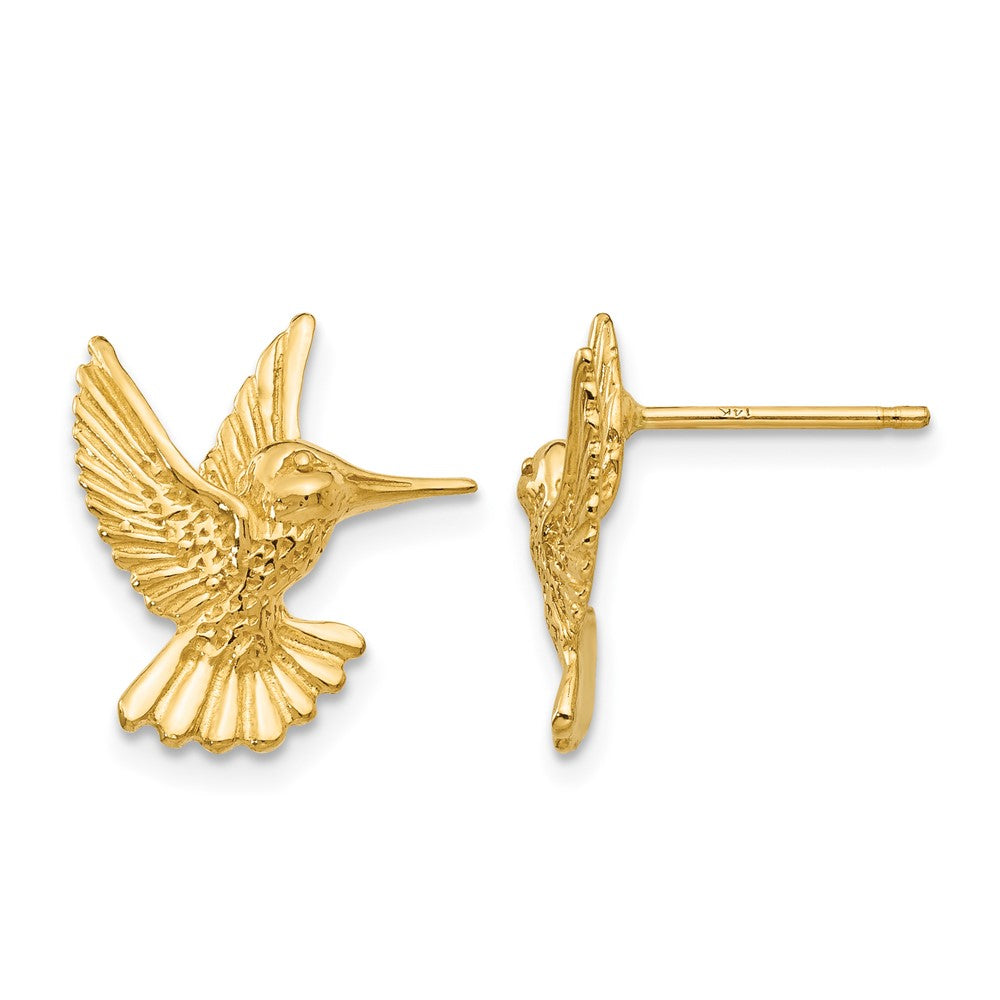 14K Yellow Gold Hummingbird Post Earrings