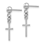 14k White Gold Polished Cross Dangle Post Earrings - Product Photo