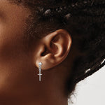 14k White Gold Polished Cross Dangle Post Earrings - Product Photo