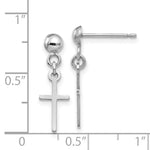 14k White Gold Polished Cross Dangle Post Earrings - Product Photo