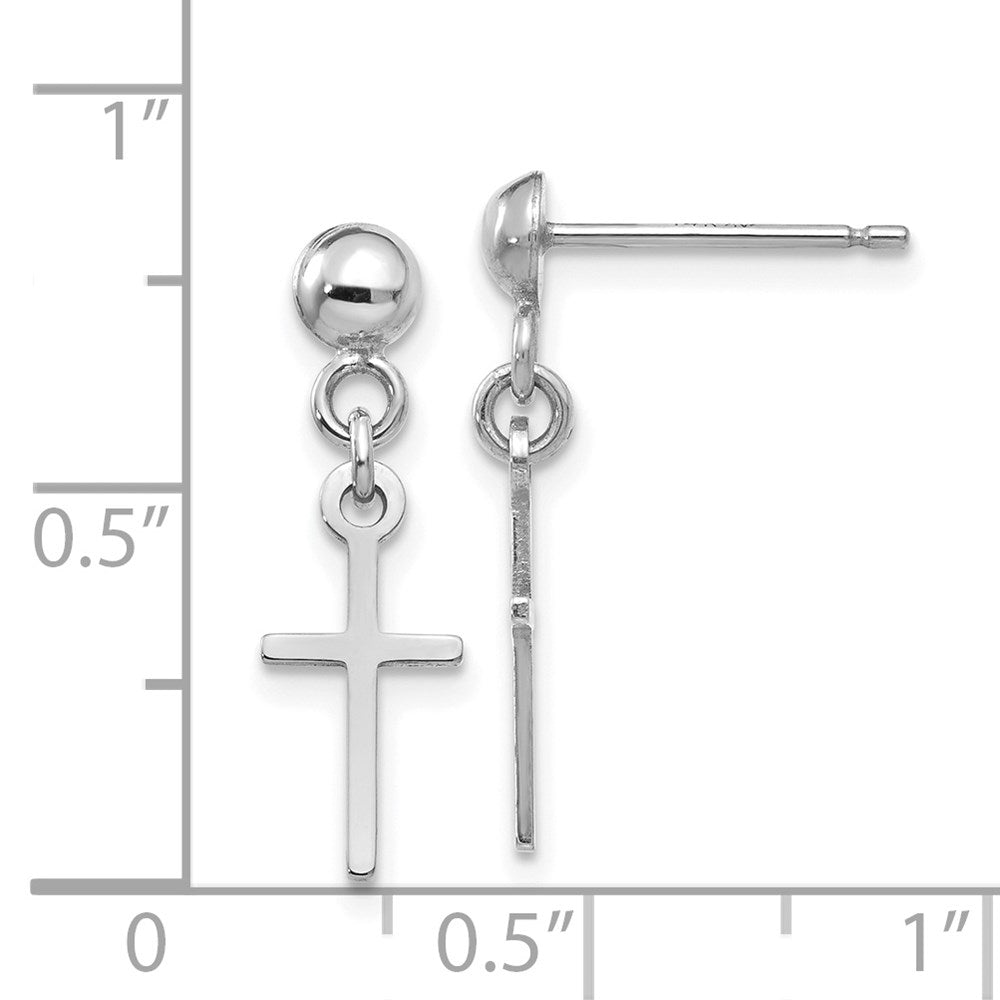14k White Gold Polished Cross Dangle Post Earrings - Product Photo