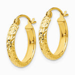 14K Yellow Gold Diamond-cut 2.5x15mm Hollow Hoop Earrings - Product Photo