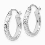 14K White Gold Diamond-cut 2.5x15mm Hollow Hoop Earrings - Product Photo