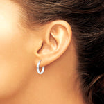 14K White Gold Diamond-cut 2.5x15mm Hollow Hoop Earrings - Product Photo