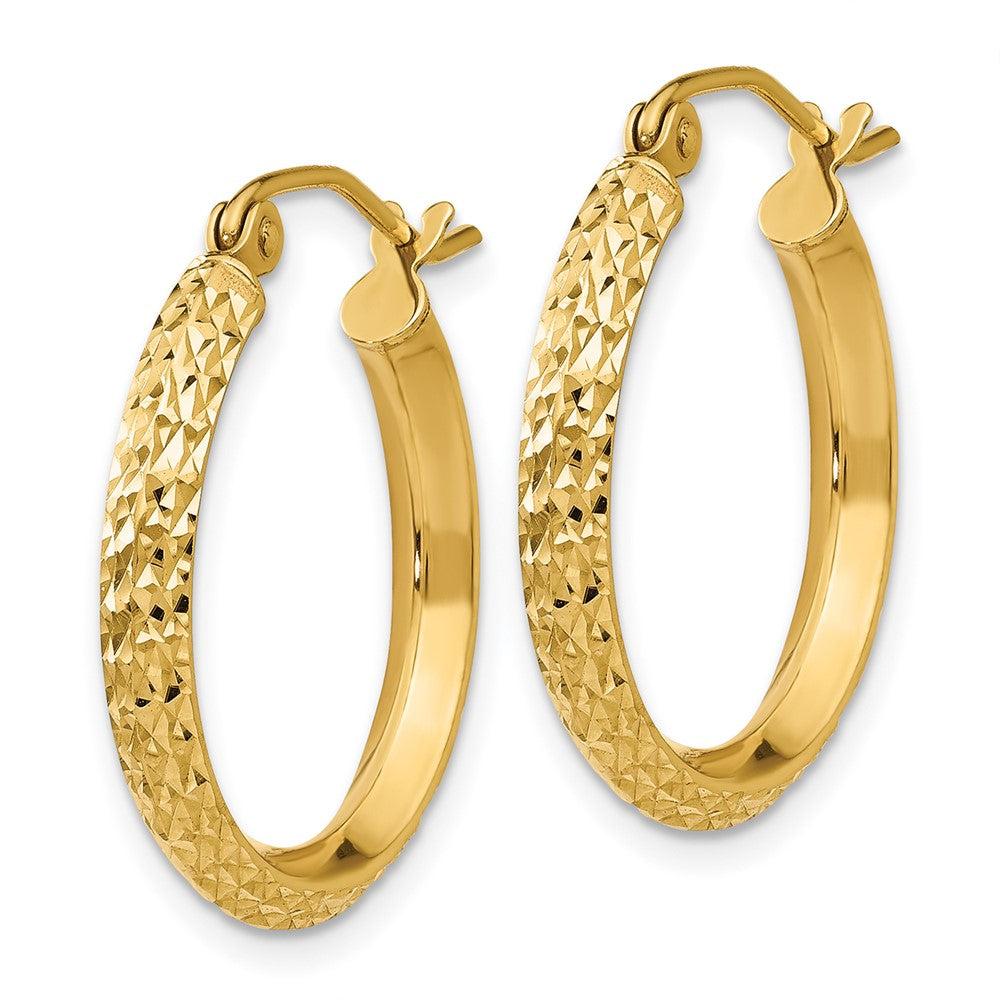 14K Yellow Gold Knife Edge Diamond-cut 2.5x20mm Hollow Hoop Earrings - Product Photo
