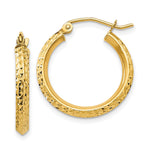 14K Yellow Gold Knife Edge Diamond-cut 2.5x20mm Hollow Hoop Earrings - Product Photo