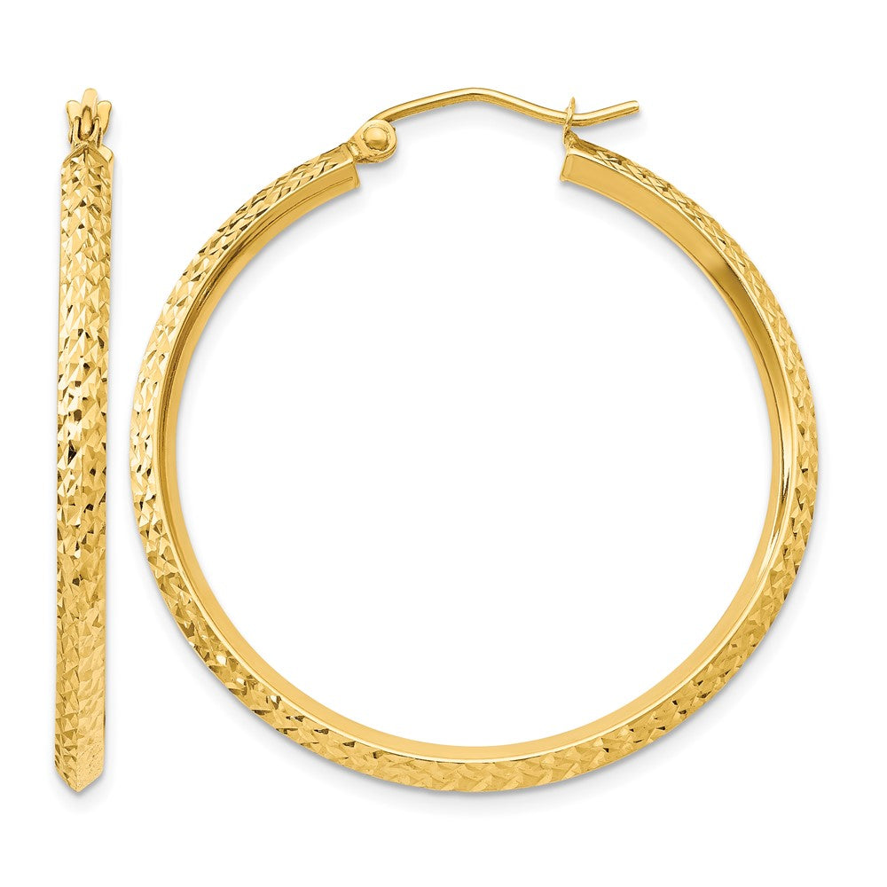 14K Knife Edge Diamond-cut Hollow Hoop Earrings - Product Photo