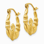 14K Yellow Gold Polished and Satin Claddagh Hoop Earrings - Product Photo