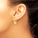 14K Yellow Gold Polished and Satin Claddagh Hoop Earrings - Product Photo