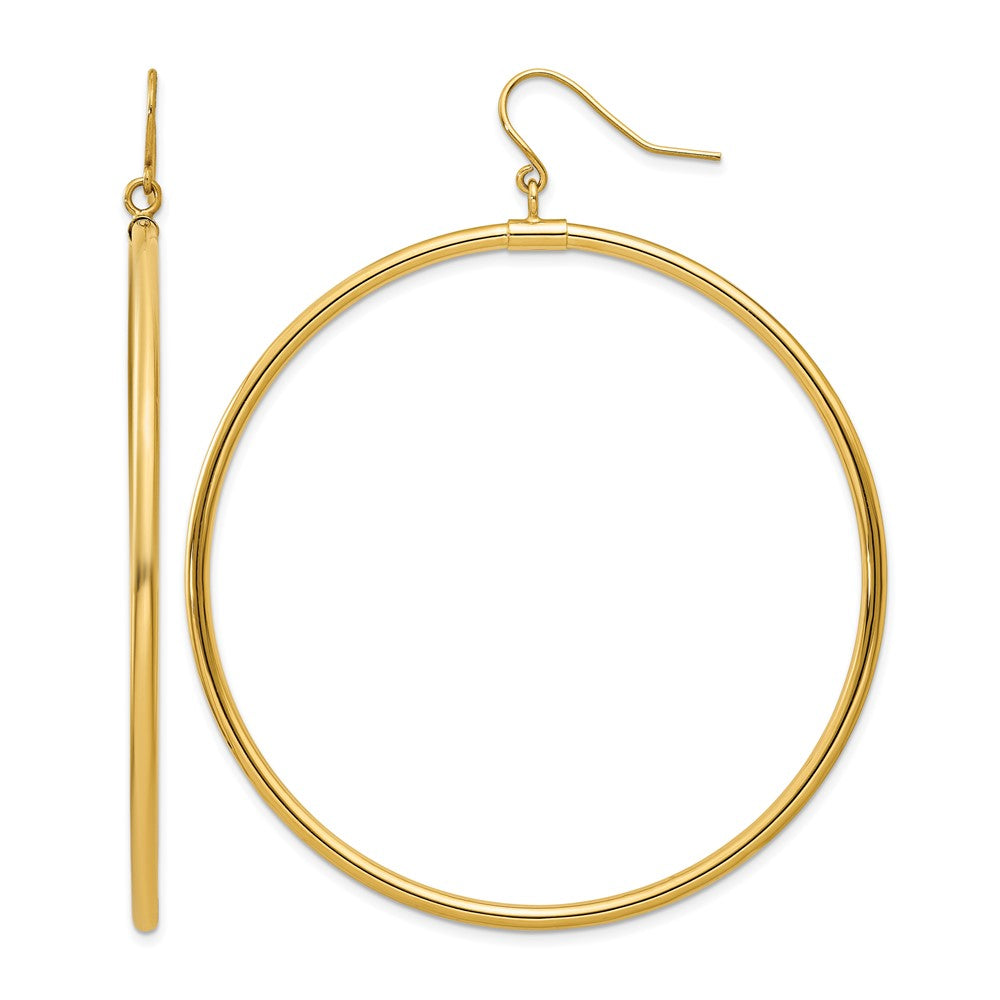 14K Yellow Gold Tube Hoop Dangle Earrings