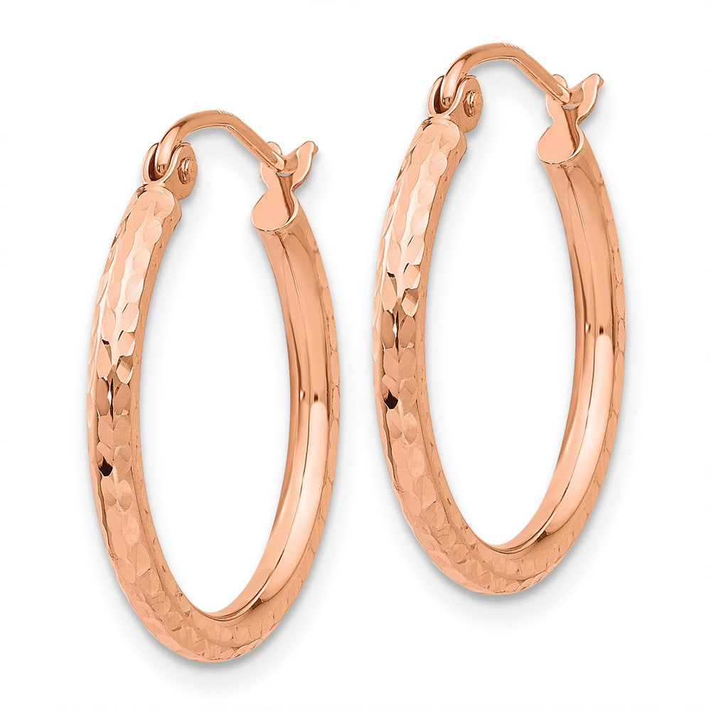 14K Rose Gold Diamond-cut Polished Hoop Earrings - Product Photo