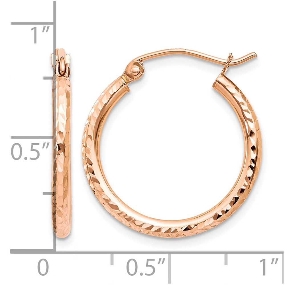 14K Rose Gold Diamond-cut Polished Hoop Earrings - Product Photo