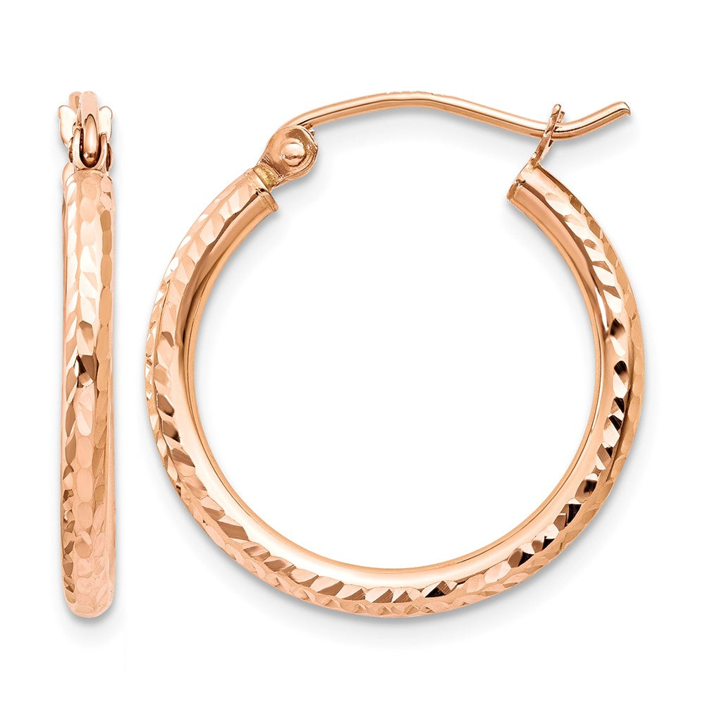 14K Rose Gold Diamond-cut Polished Hoop Earrings