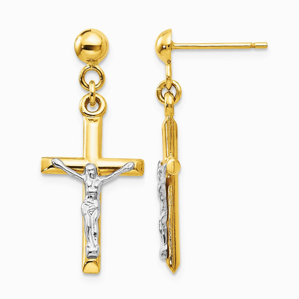 14K Two-tone Hollow Crucifix Earrings - Product Photo