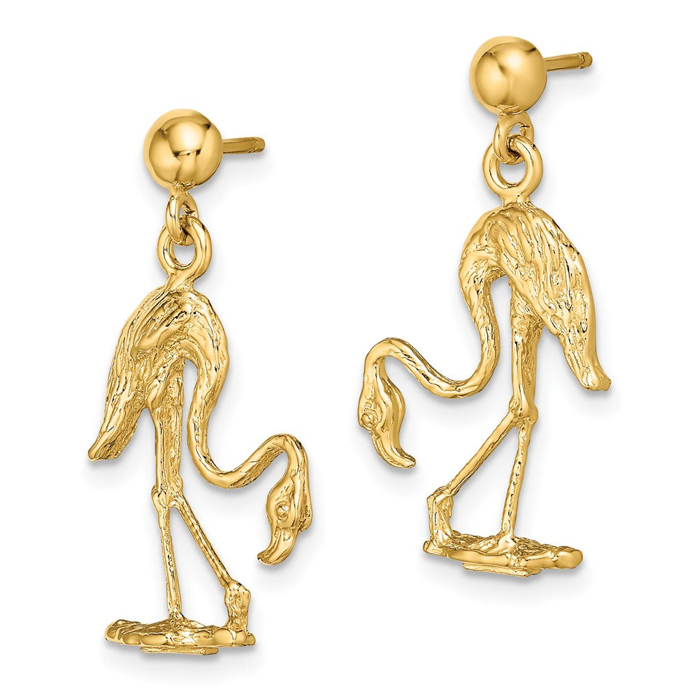 14K 3-D Flamingo Dangle Earrings - Product Photo