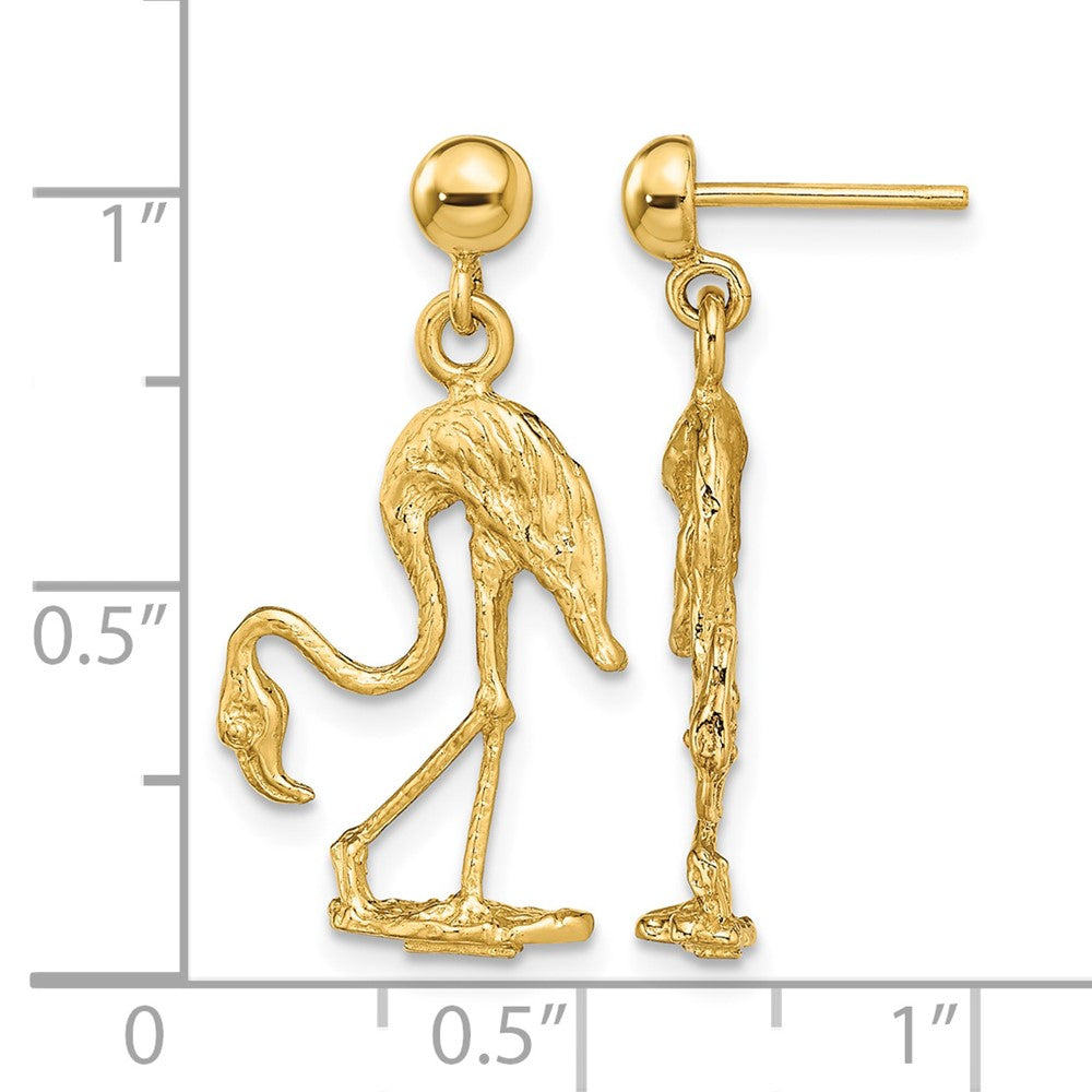 14K 3-D Flamingo Dangle Earrings - Product Photo