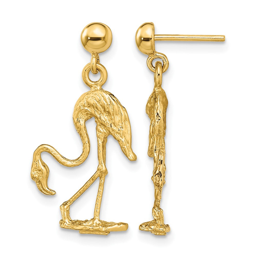 14K Yellow Gold 3-D Flamingo Dangle Earrings