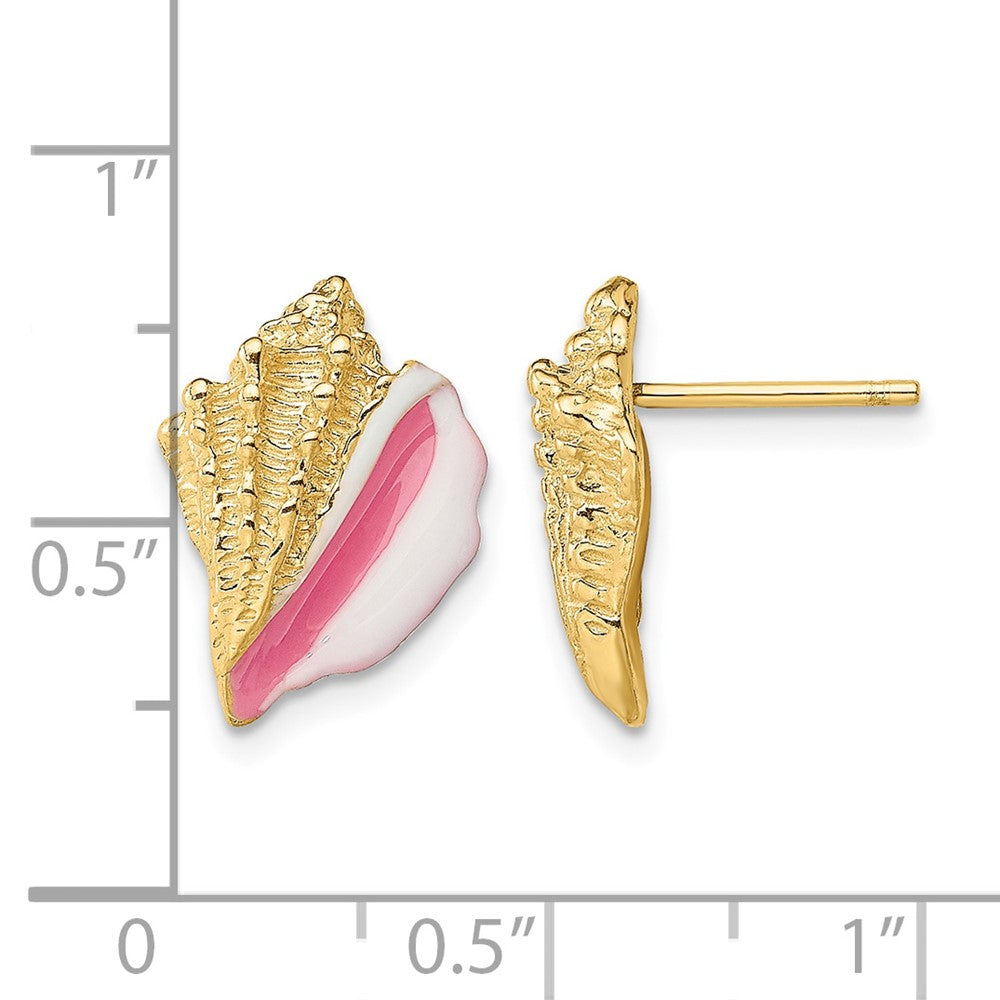 14K White and Pink Enamel Conch Shell Post Earrings - Product Photo