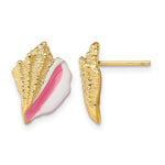14K White and Pink Enamel Conch Shell Post Earrings - Product Photo