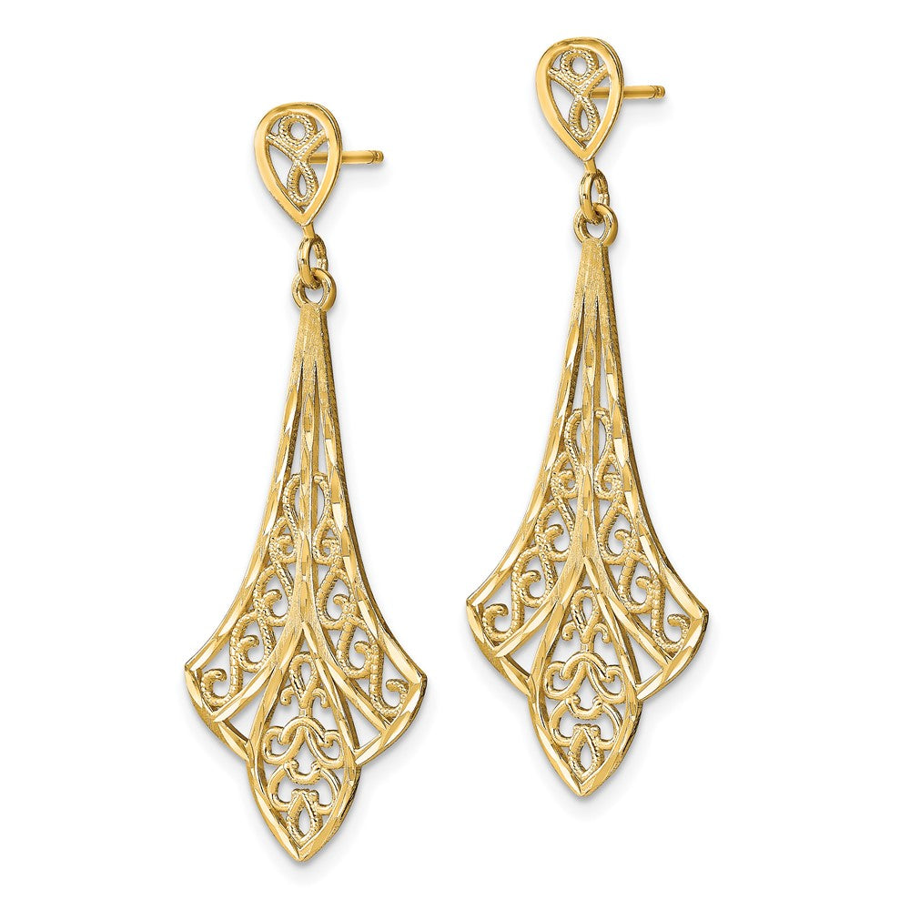 14K D/C Filigree Dangle Post Earrings - Product Photo