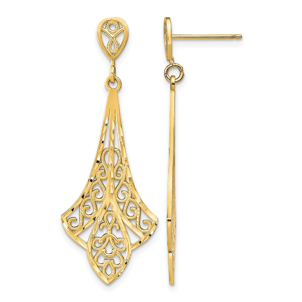 14K Yellow Gold Diamond-Cut Filigree Dangle Post Earrings