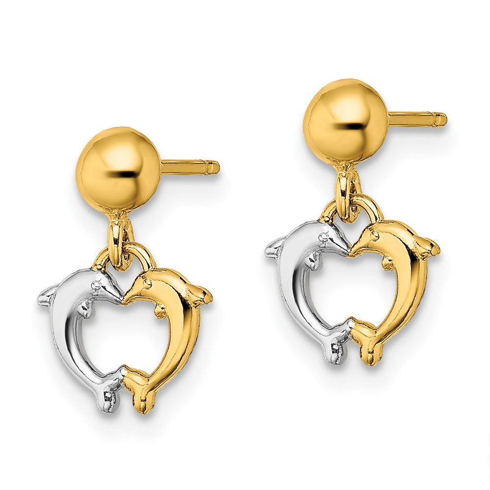 14K W/ Rhodium Dolphin Dangle Earrings - Product Photo