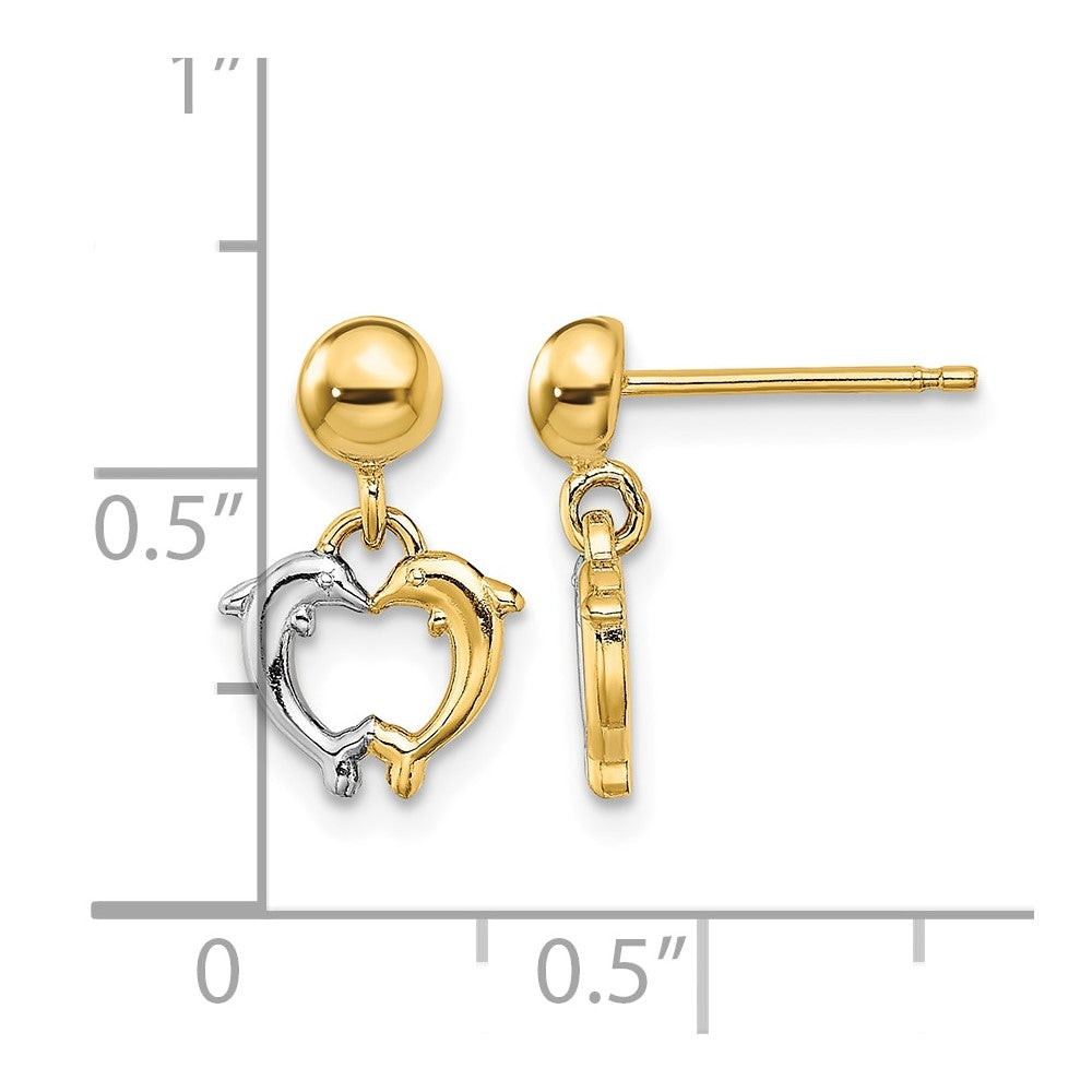 14K W/ Rhodium Dolphin Dangle Earrings - Product Photo
