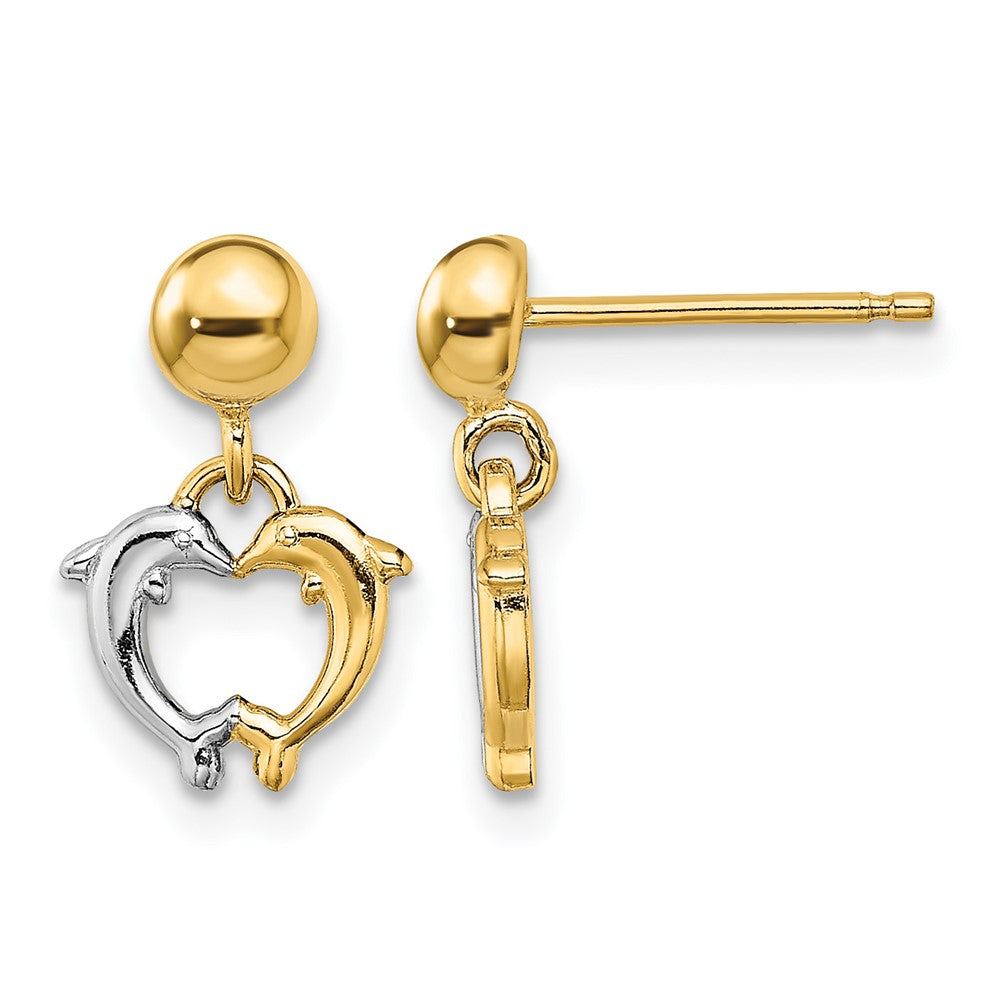 14K W/ Rhodium Dolphin Dangle Earrings - Product Photo