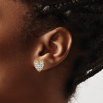 14k w/ Rhodium D/C Heart Post Earrings - Product Photo