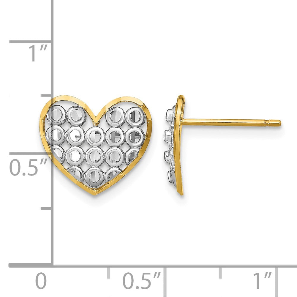 14k w/ Rhodium D/C Heart Post Earrings - Product Photo