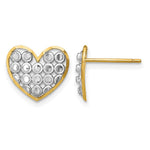 14k w/ Rhodium D/C Heart Post Earrings - Product Photo