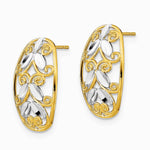14K Yellow & Rhodium with Rhodium Oval Diamond-Cut Filigree Post Dangle Earrings - Product Photo