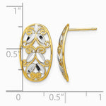 14K Yellow & Rhodium with Rhodium Oval Diamond-Cut Filigree Post Dangle Earrings - Product Photo