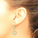 14K Yellow & Rhodium w/ Rhodium Diamond-Cut Flower & Heart Dangle Earrings - Product Photo
