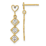 14k w/RH D/C Heart and Diamond Shape Post Dangle Earrings - Product Photo