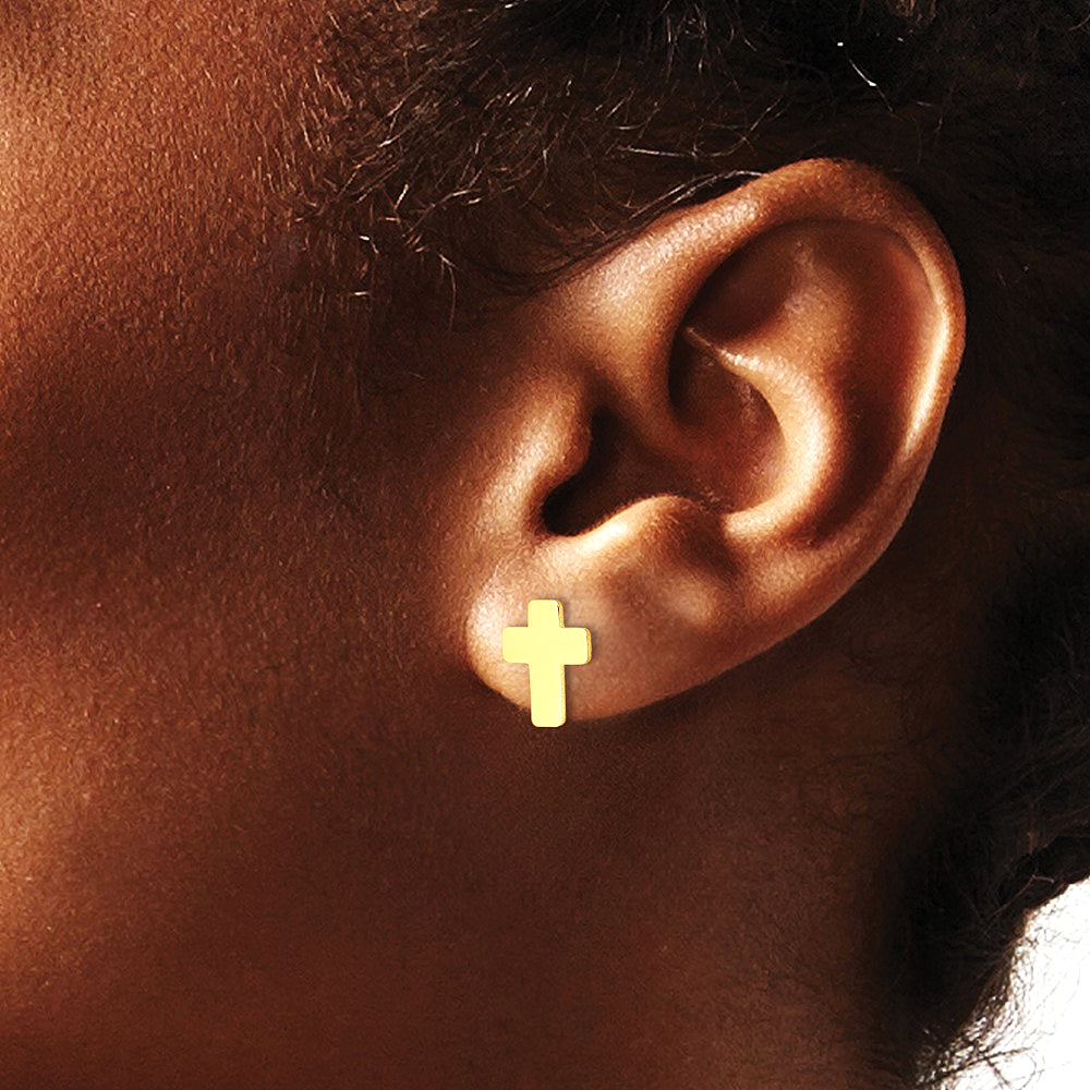 14K Yellow Gold Gold Polished Cross Post Earrings - Product Photo