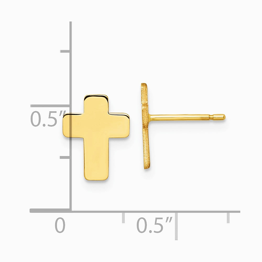 14K Yellow Gold Gold Polished Cross Post Earrings - Product Photo