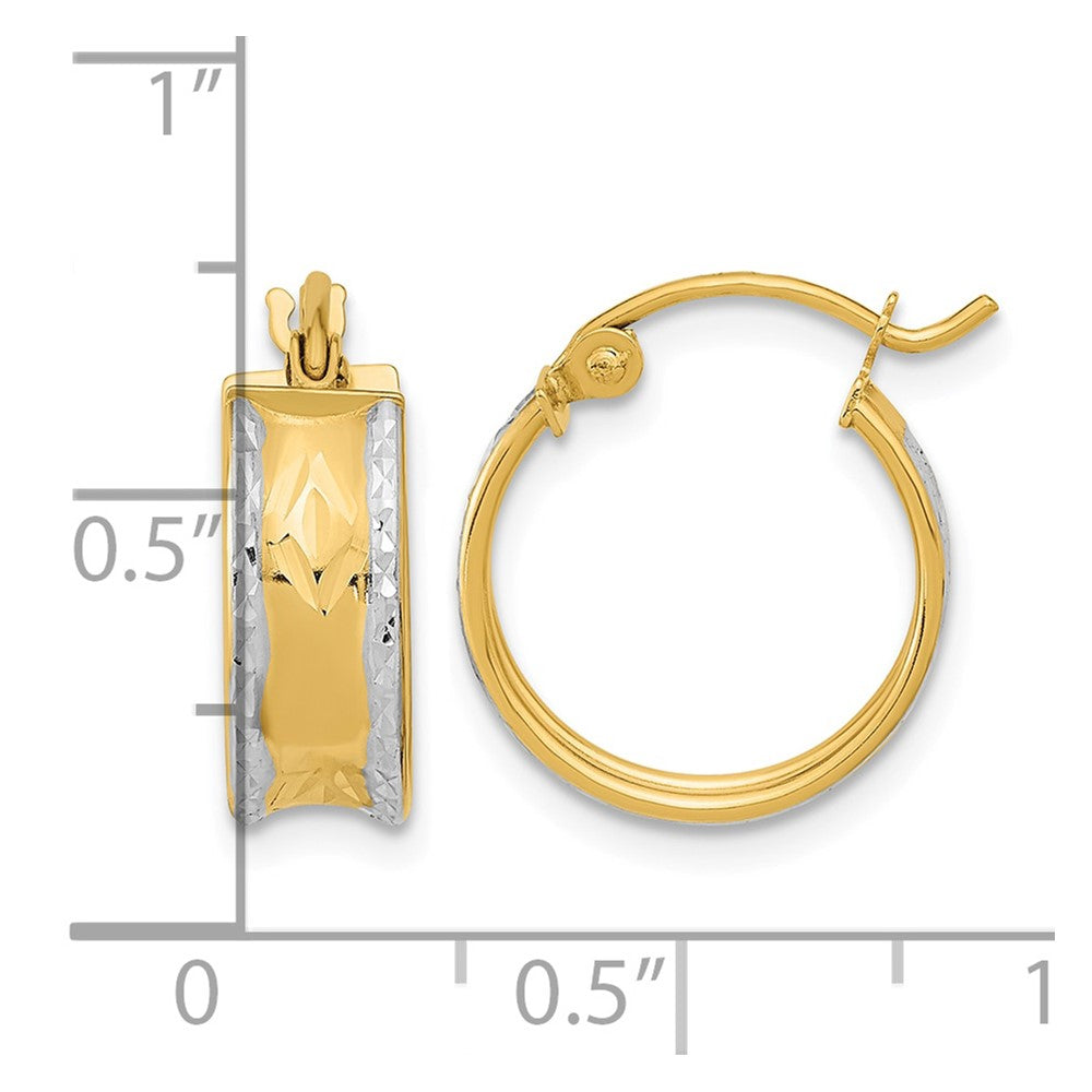 14K Yellow & Rhodium White Rhodium Polished Diamond-cut Hoops - Product Photo