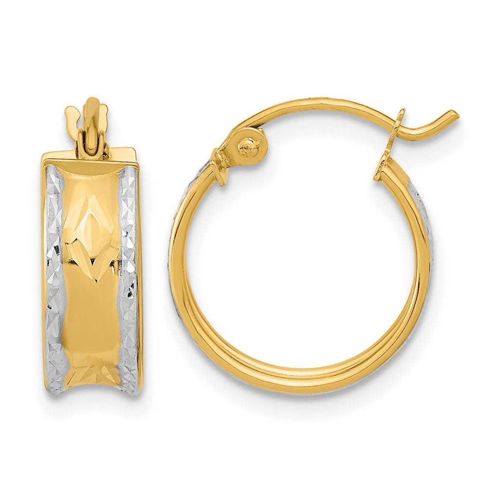 14K Yellow & Rhodium White Rhodium Polished Diamond-cut Hoops - Product Photo