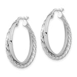 14K White Gold Polished and Textured Hinged Hoop Earrings - Product Photo