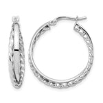 14K White Gold Polished and Textured Hinged Hoop Earrings - Product Photo