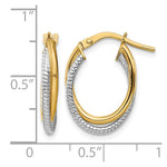 14K Two-Tone Polished Textured Double Oval Hoops - Product Photo