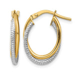 14K Two-Tone Polished Textured Double Oval Hoops - Product Photo